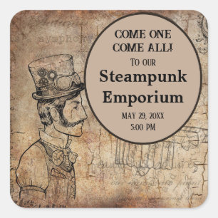 Steampunk Inventorトップハットパーソナライズされたイベント スクエアシール