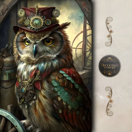 Steampunk Inventor Owl Whimsical Vintage Decoupage 薄葉紙