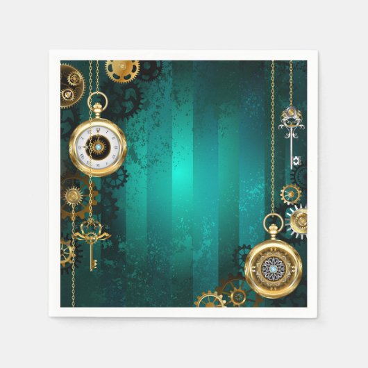 Steampunk Jewelry Watch on a Green Background スタンダードカクテルナプキン (正面)