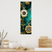 Steampunk Jewelry Watch on a Green Background ポスター (キッチン)