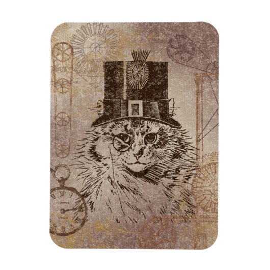 Steampunk Kitty Cat in Top Hat,ギア，ポケータッチ マグネット (縦)