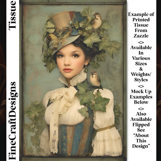 Steampunk Lady In Hat, Ivy & Birds DK3R Decopage 薄葉紙