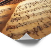 Steampunk Large Harp, Sheet Music, Candels,ギア ポスター (角)