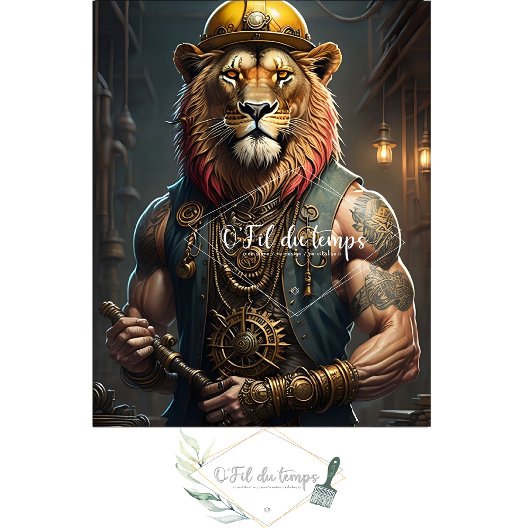 Steampunk Lion Construction Worker Decoupage 薄葉紙