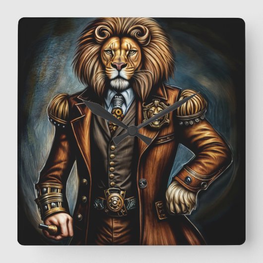 Steampunk lion in a suit スクエア壁時計 (正面)