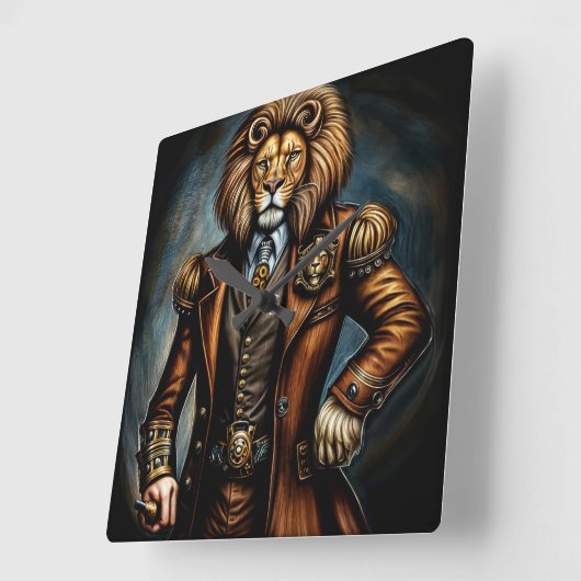 Steampunk lion in a suit スクエア壁時計 (傾斜)