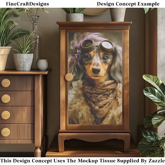 Steampunk Long Haired Dachshund Dog EP8L Decoupage 薄葉紙