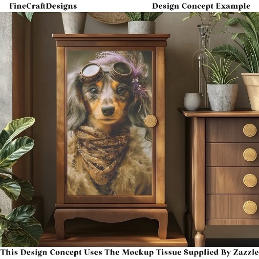 Steampunk Long Haired Dachshund Dog EP8R Decoupage 薄葉紙
