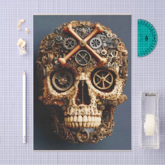 Steampunk Mechanical Gothic Skull FF8L Decoupage 薄葉紙 (クラフト)