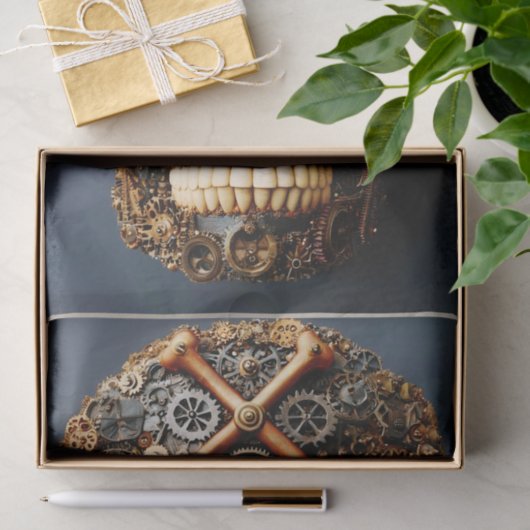 Steampunk Mechanical Gothic Skull FF8R Decoupage 薄葉紙 (ギフト)