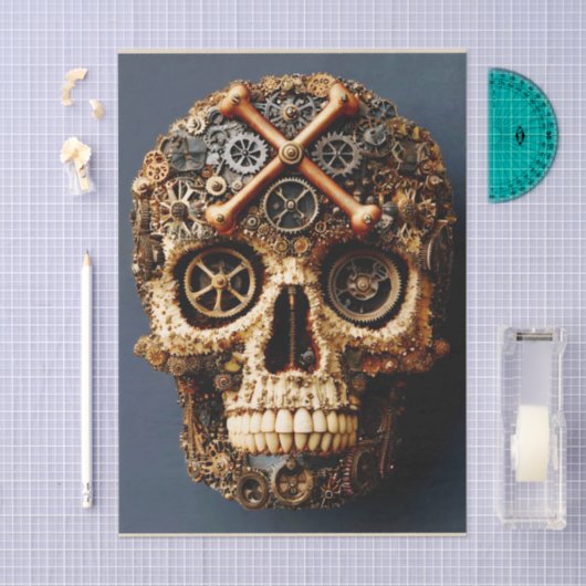 Steampunk Mechanical Gothic Skull FF8R Decoupage 薄葉紙 (クラフト)