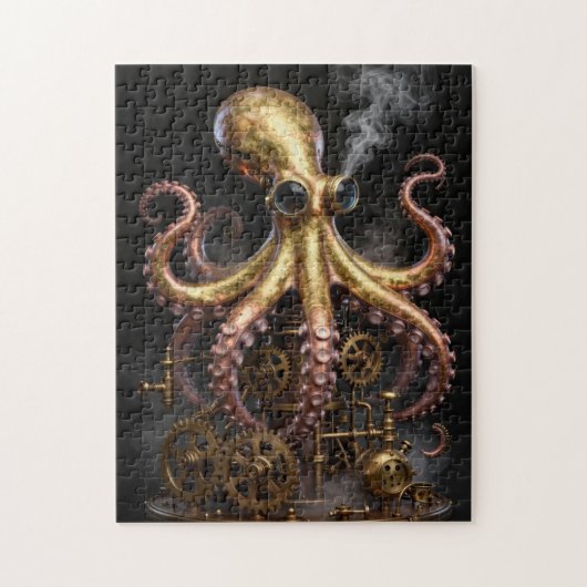 Steampunk Mechanical Octopus on Gears Art ジグソーパズル (縦)
