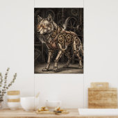 Steampunk Mechanical Wolf Brass Gears Victorian  ポスター (キッチン)