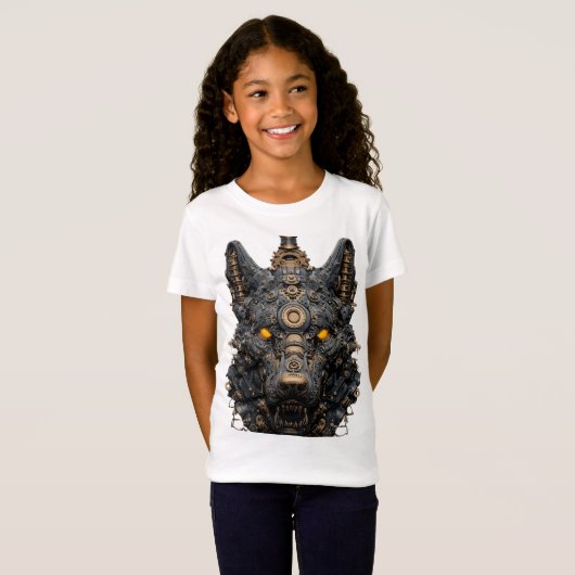 Steampunk Mechanical Wolf Head - Cyberpunk Robot A Tシャツ (正面フル)