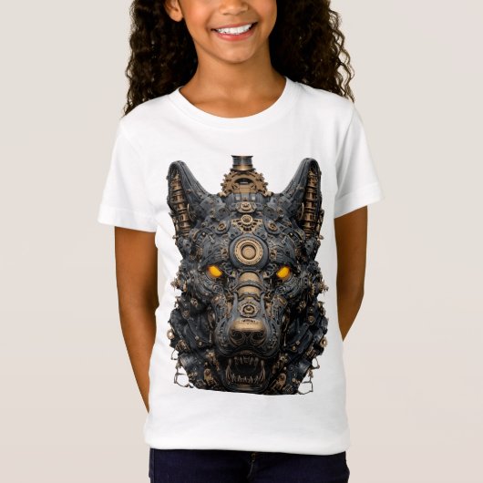 Steampunk Mechanical Wolf Head - Cyberpunk Robot A Tシャツ (正面)