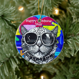 Steampunk Meow Year Delight: Cat クール with Shades セラミックオーナメント