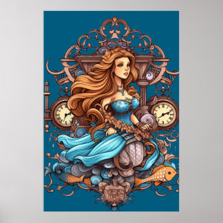 Steampunk Mermaid For Girls or Boys on a Wall ポスター