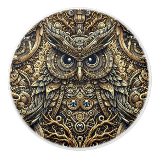 Steampunk Metal and Diamond Gold Owl セラミックノブ