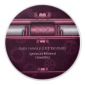 Steampunk、Monogramとのギア上のピンクのハート セラミックノブ (正面)