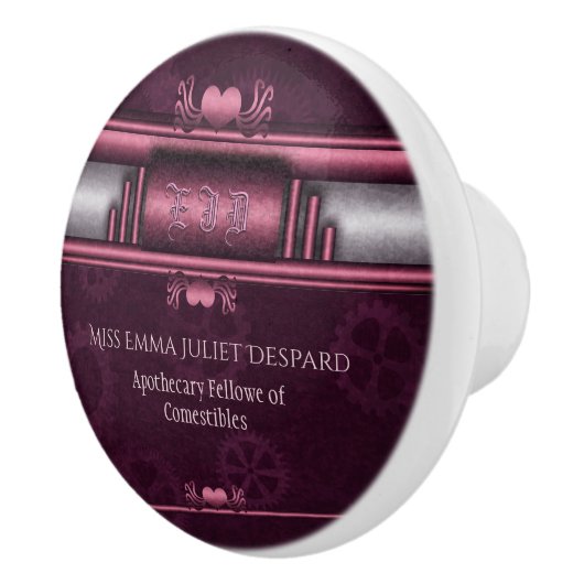 Steampunk、Monogramとのギア上のピンクのハート セラミックノブ (右)