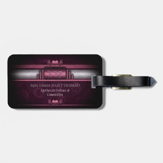 Steampunk、Monogramとのギア上のピンクのハート ラゲッジタグ (裏面横)