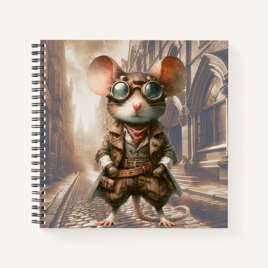 Steampunk Mouse in London Spiral Notebook ノートブック (正面)