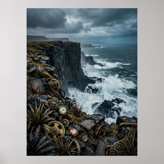 Steampunk Ocean Cliff Ruins ポスター (正面)