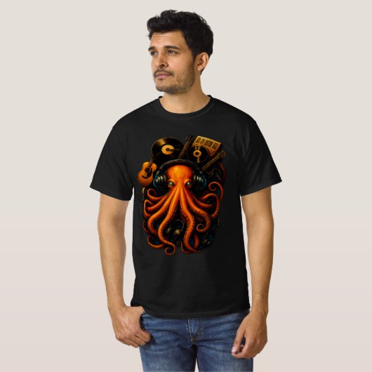 Steampunk Octopus Tシャツ – ミュージック&ファンタジーアートTe (正面フル)