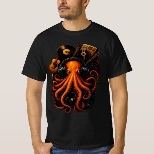 Steampunk Octopus Tシャツ – ミュージック&ファンタジーアートTe (正面)