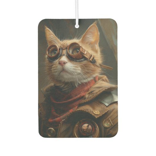 Steampunk Orange Cat Funny Gift Air Freshener カーエアーフレッシュナー (正面)