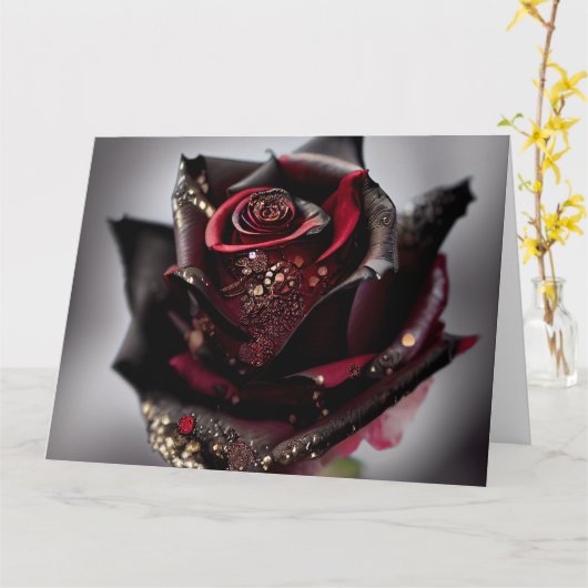 Steampunk Ornate Black Rose カード (黄色い花)