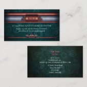 Steampunk Outfitters, cogs Monogram上の銅ティール(緑がかった色) 名刺 (正面/裏面)