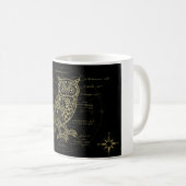 Steampunk Owl Blueprint Mug | Vintage Mechanical A コーヒーマグカップ (正面右)