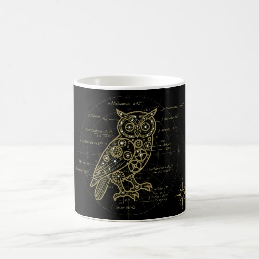 Steampunk Owl Blueprint Mug | Vintage Mechanical A コーヒーマグカップ (中央)