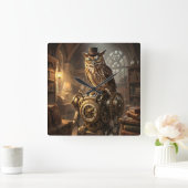 steampunk owl clockwork art clock スクエア壁時計 (ホーム)
