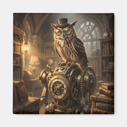 steampunk owl clockwork art magnet マグネット (正面)