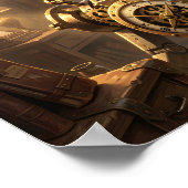 steampunk owl clockwork art poster ポスター (角)