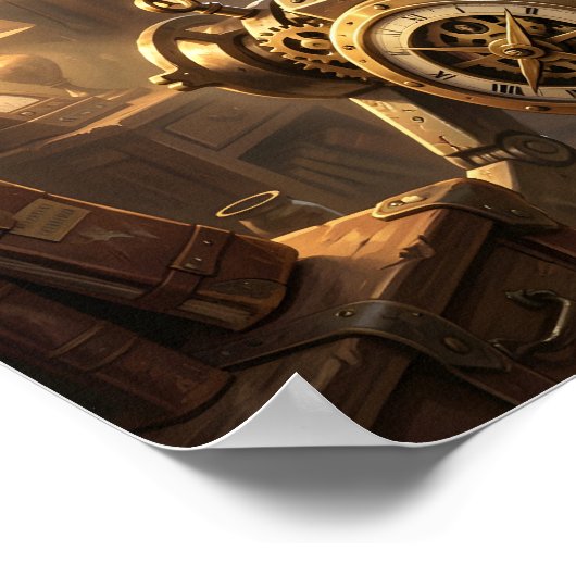 steampunk owl clockwork art poster ポスター (角)