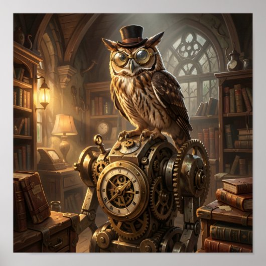 steampunk owl clockwork art poster ポスター (正面)