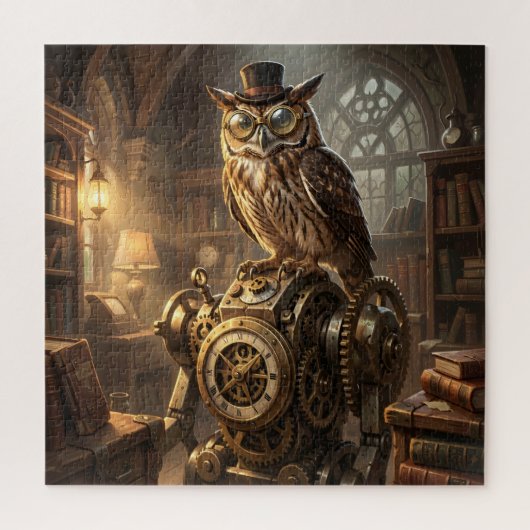 steampunk owl clockwork art puzzle ジグソーパズル (縦)