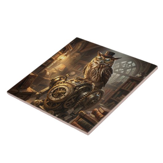 steampunk owl clockwork art tile タイル (側面)