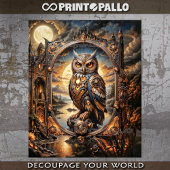 Steampunk Owl in apocalittic steampunk sunset 薄葉紙