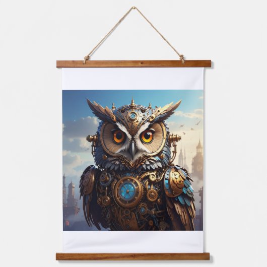 Steampunk Owl Wall Art - Victorian Mechanical Bird 吊り下げ型タペストリー (正面)