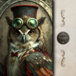 Steampunk Owl Whimsical Vintage Art Decoupage 薄葉紙