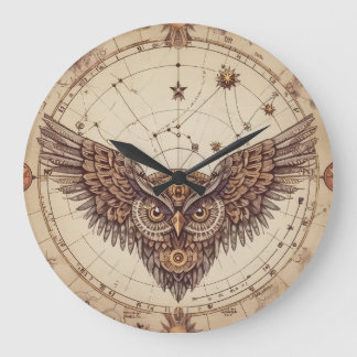 Steampunk Owl Wings Wall Clock | Vintage Mechanica ラージ壁時計