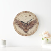 Steampunk Owl Wings Wall Clock | Vintage Mechanica ラージ壁時計 (ホーム)