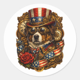 Steampunk Patriotic Dog ラウンドシール