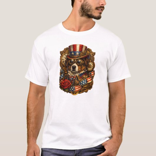 Steampunk Patriotic Dog Tシャツ (正面)