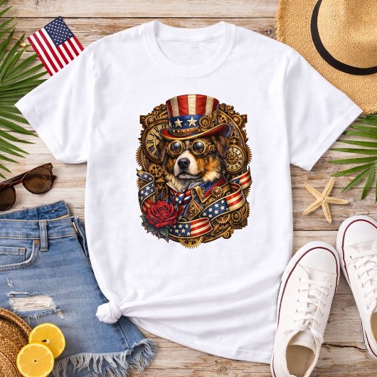 Steampunk Patriotic Dog Tシャツ