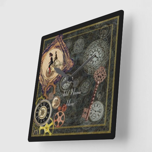 Steampunk Patternsホイール、ギアコグ、その他 スクエア壁時計 (傾斜)